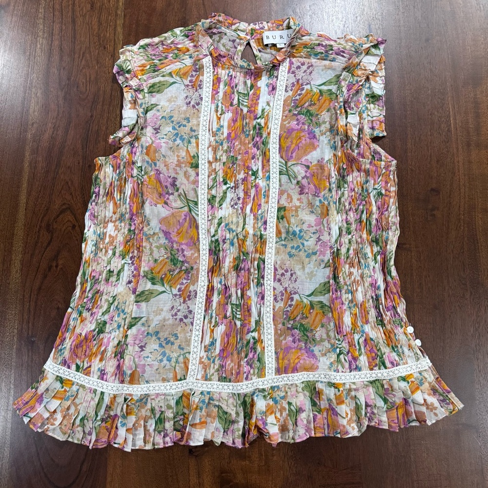 BURU Summer Patterned Sleeveless Top Preppy Size Large